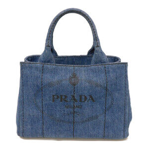 Prada Canapa Tote Denim canvas handbag top handles 2way Blue